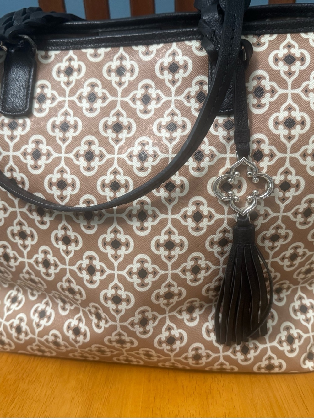 BRIGHTON Araceli Carry-all Brown and Cream Patterned Tote Bag with Tassel - Picture 2 of 12